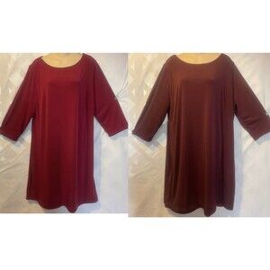 NWT CHICO'S Reversible Stretchy Knit Mulberry Red Shift Dress 3 XL Minimalist